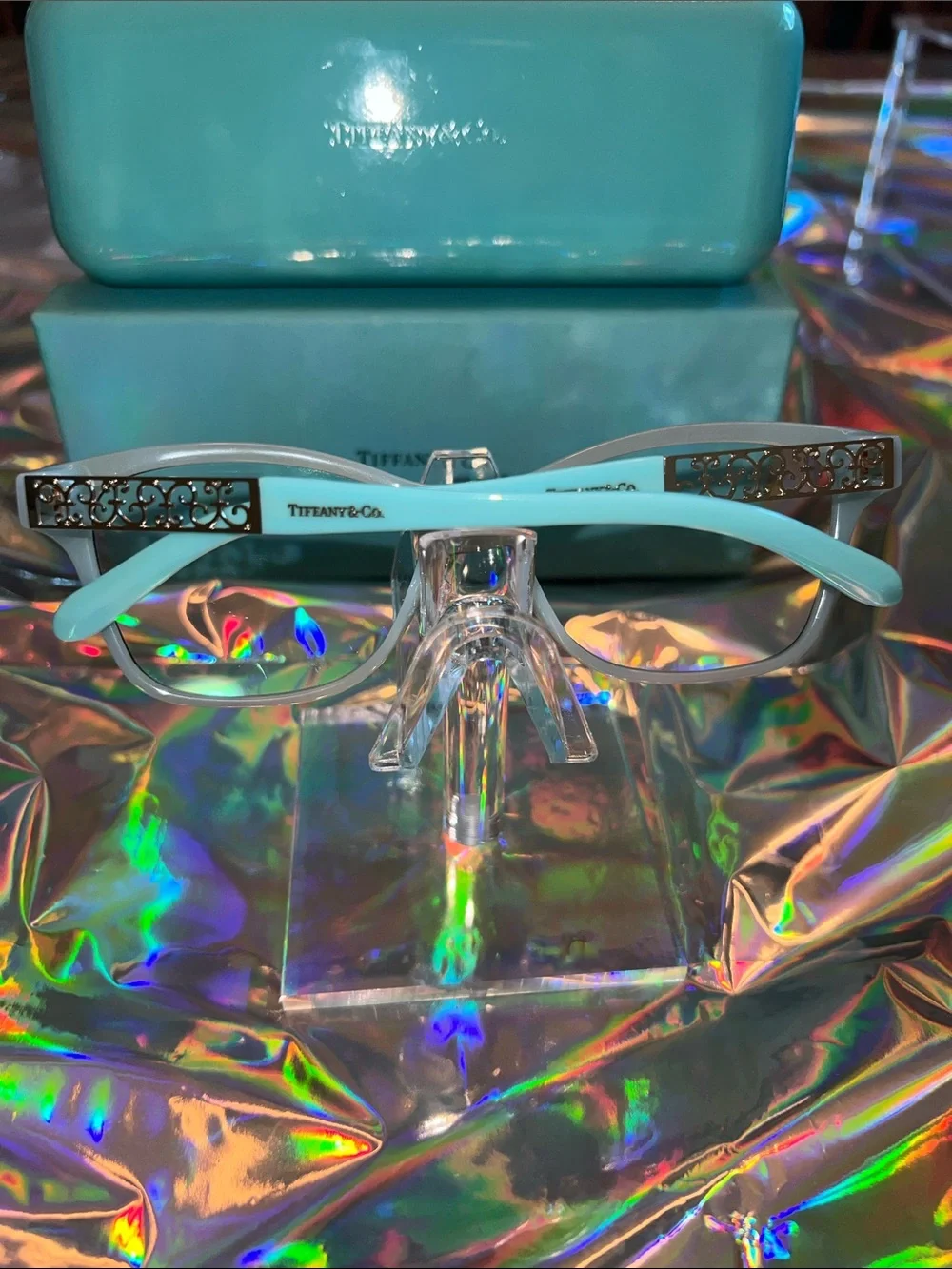 Tiffany & Co. Women's Black Cat-Eye Eyeglasses with Tiffany Blue Temples